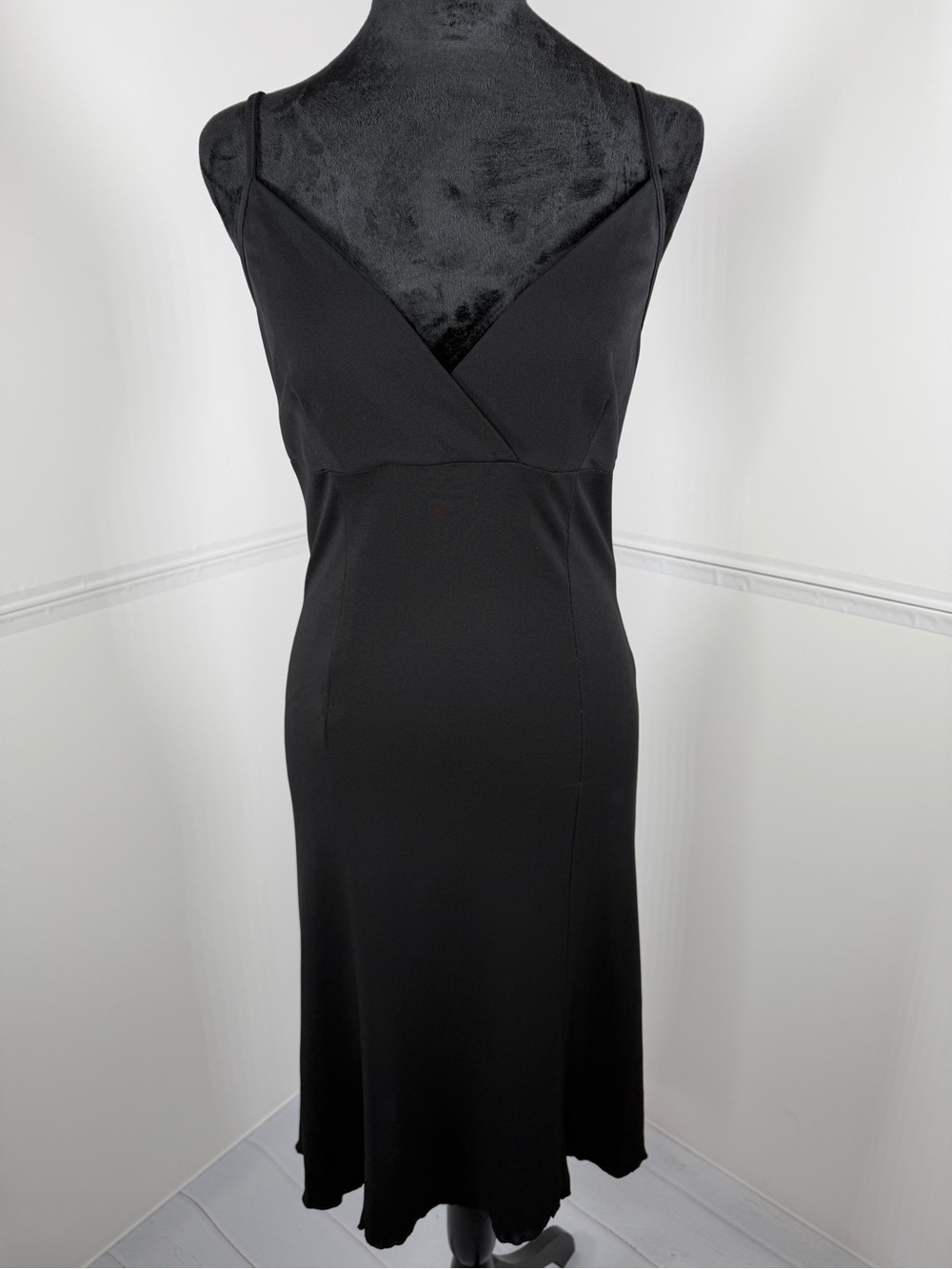 Hugo Buscati Collection Black Slip Midi Dress Size 8 Spaghetti Strap Bias Cut